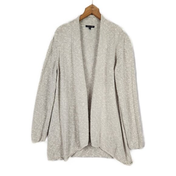 Eileen Fisher Open Front Cardigan Sweater Sz L Linen Blend Beige Knit Drape Hem - Picture 1 of 7